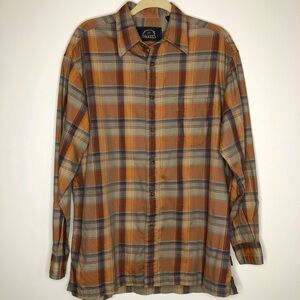 BD Baggies Orange Tan Plaid Shirt 100% Cotton